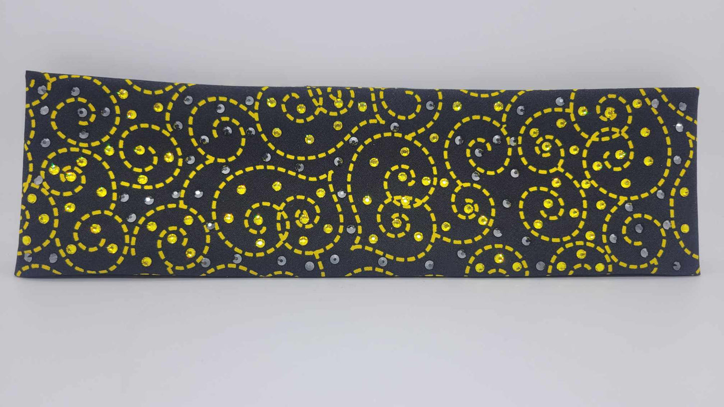 Yellow and Black Scrolls Bandana with Yellow and Black Austrian Crystals (Sku6225)