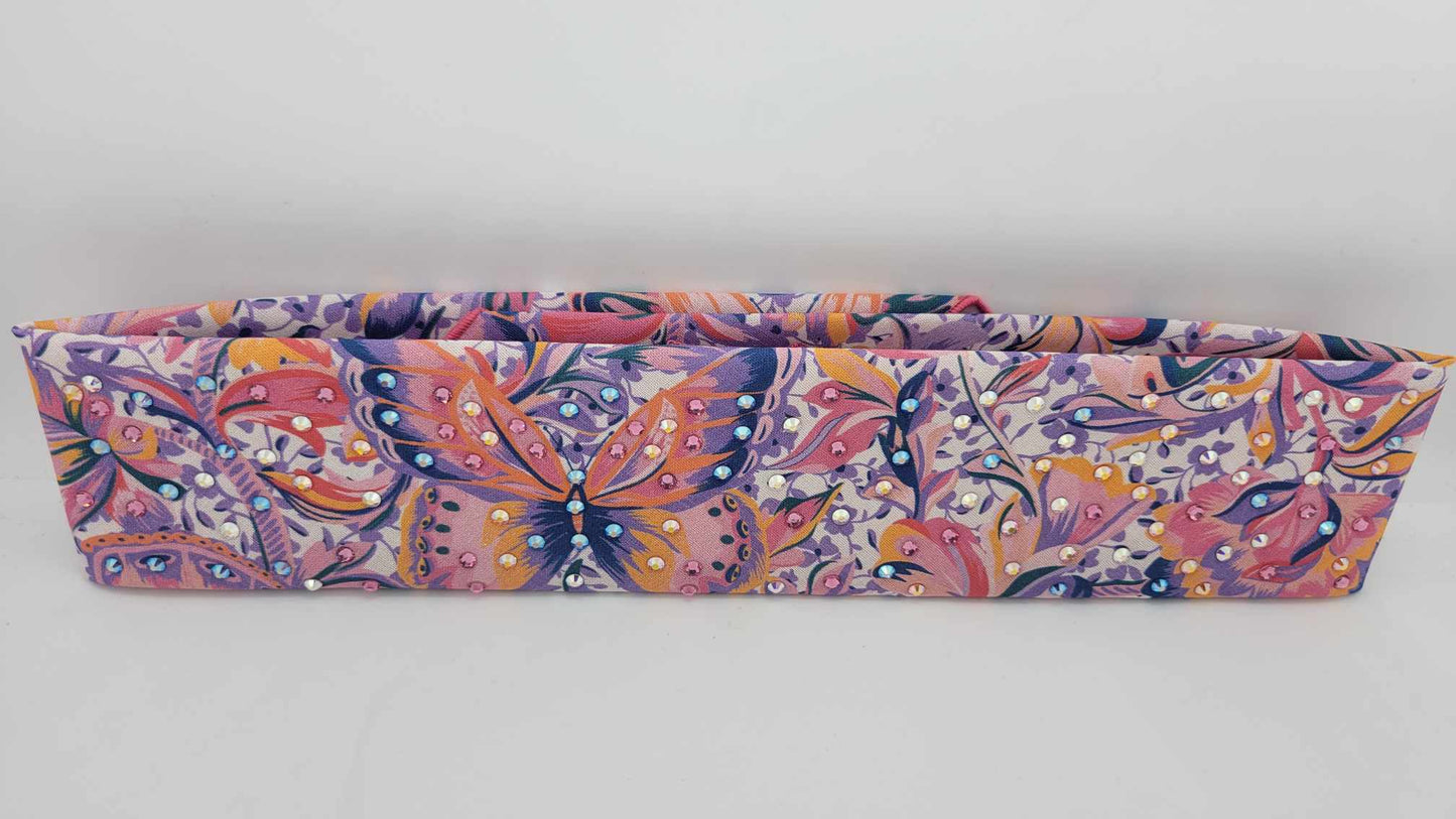 Narrow Butterflies Bandana with Pink, Blue Shimmer, Orange Shimmer and Aurora Borealis Austrian Crystals (Sku6227)