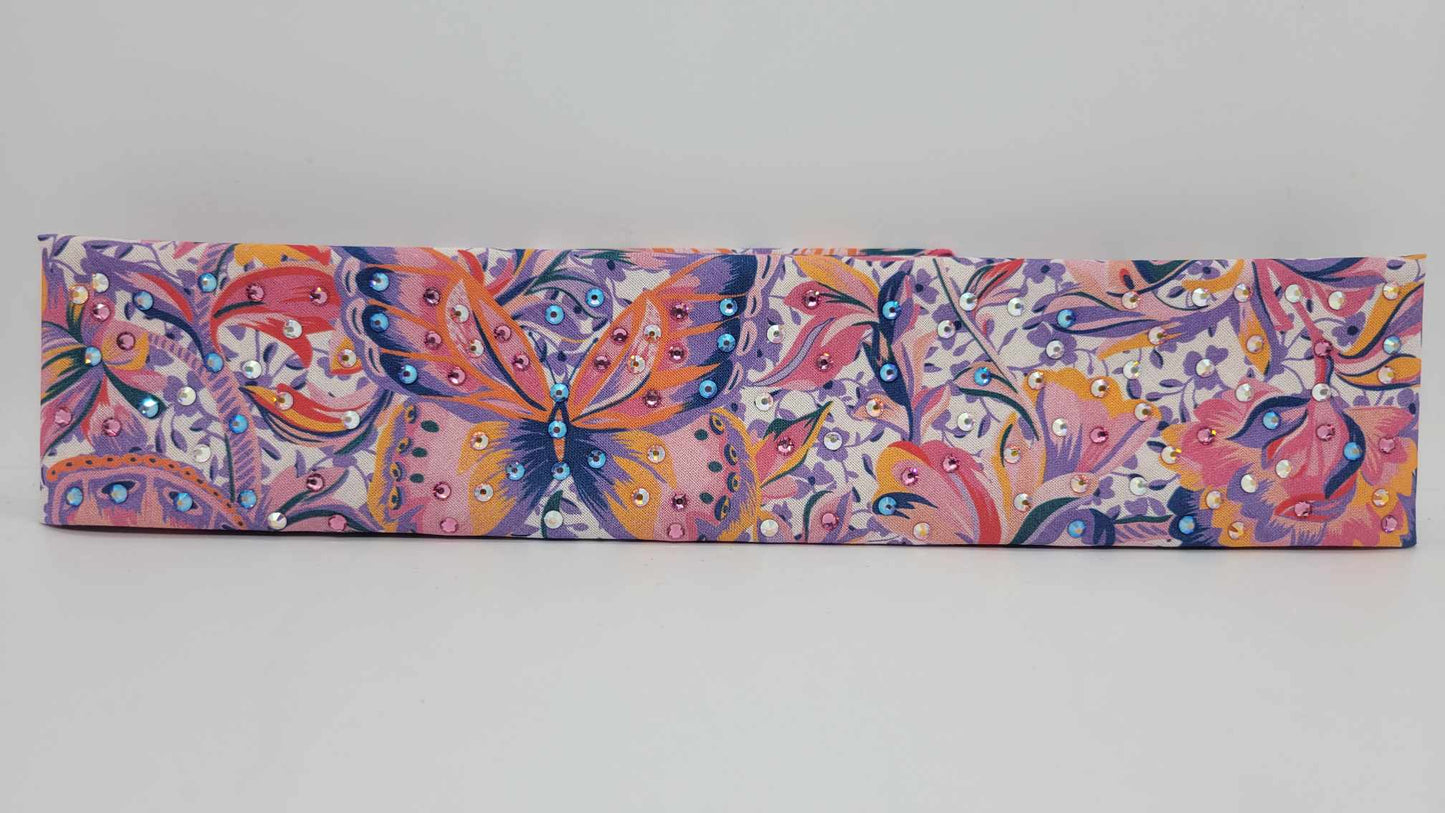 Narrow Butterflies Bandana with Pink, Blue Shimmer, Orange Shimmer and Aurora Borealis Austrian Crystals (Sku6227)