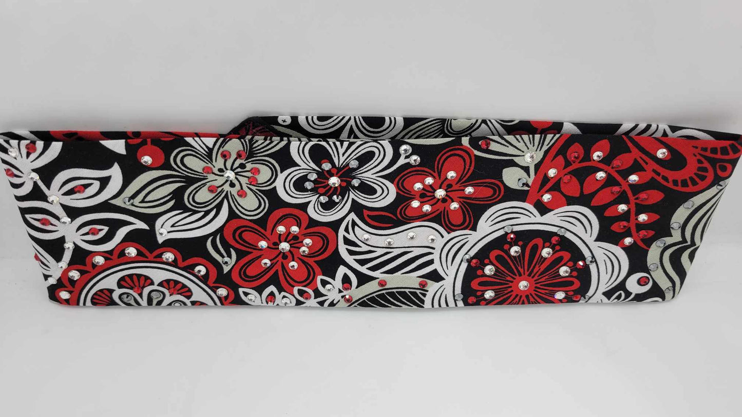 Red and Black Flowers with Black, Red and Diamond Clear Austrian Crystals (Sku6229)