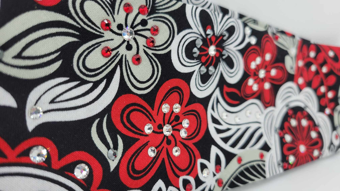 Red and Black Flowers with Black, Red and Diamond Clear Austrian Crystals (Sku6229)