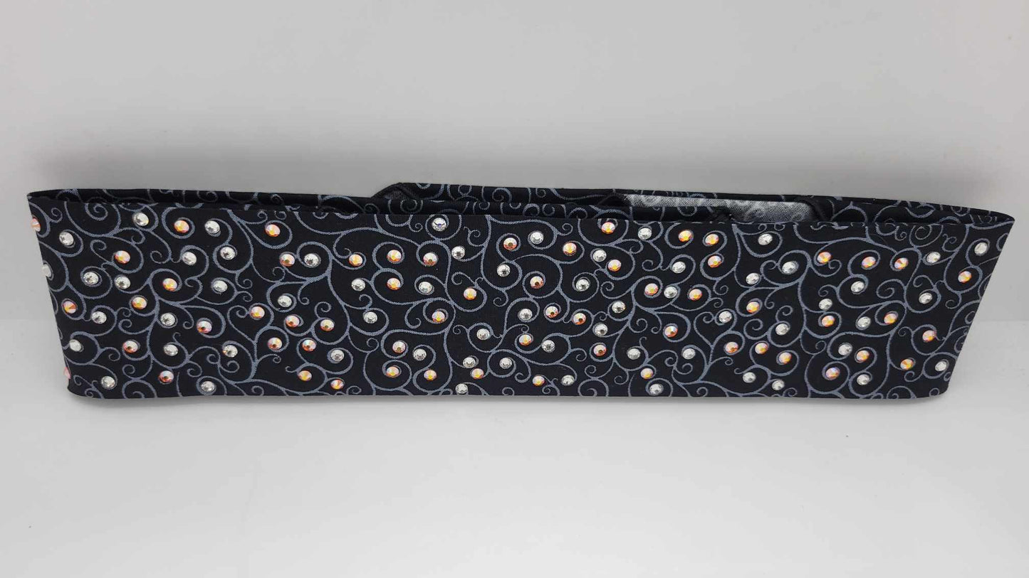 Narrow Black Scroll with Sun Shimmer and Diamond Clear Austrian Crystals (sku6232)