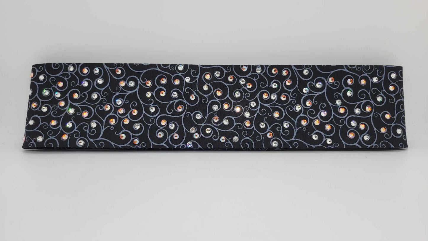 Narrow Black Scroll with Sun Shimmer and Diamond Clear Austrian Crystals (sku6232)
