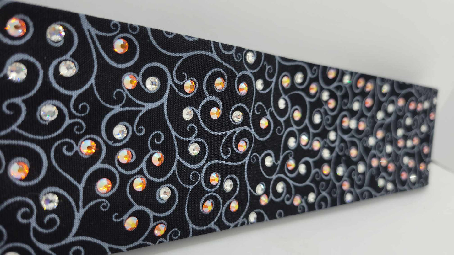 Narrow Black Scroll with Sun Shimmer and Diamond Clear Austrian Crystals (sku6232)