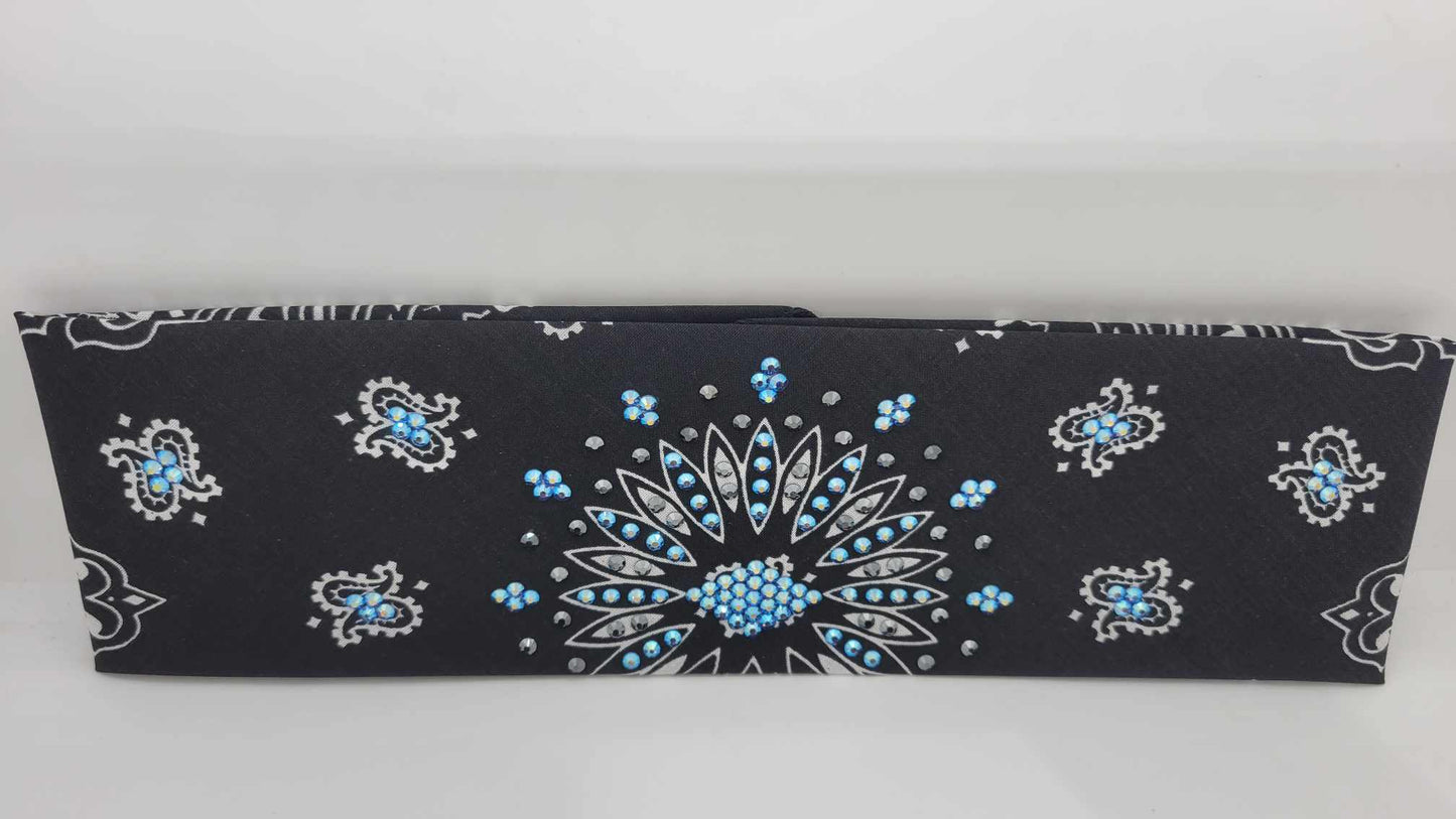 Black Paisley Bandana with Blue Violet Shimmer and Black Austrian Crystals (Sku6240)