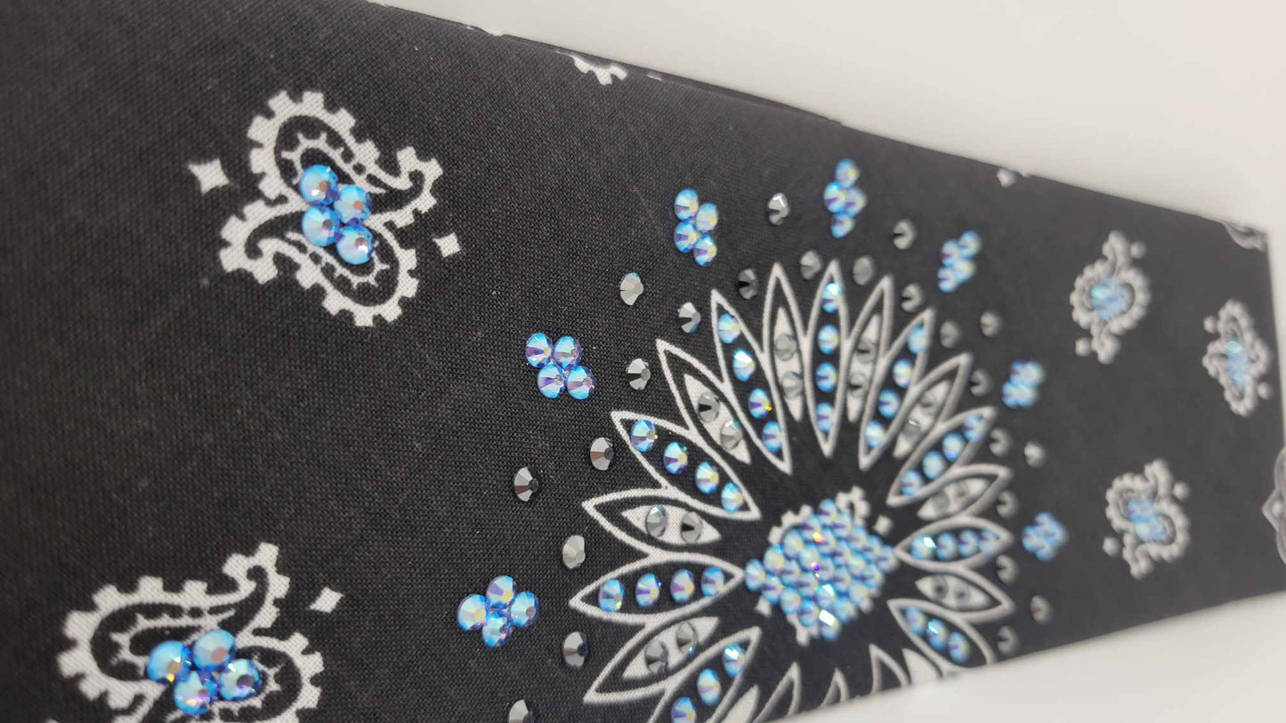 Black Paisley Bandana with Blue Violet Shimmer and Black Austrian Crystals (Sku6240)