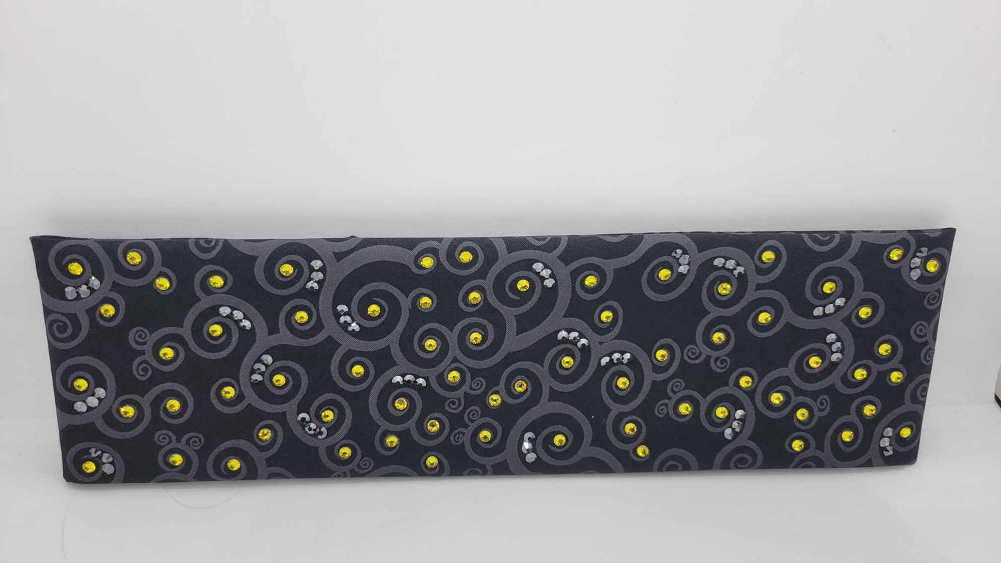 Black Scrolls Bandana with Yellow and Black Austrian Crystals (Sku6241)