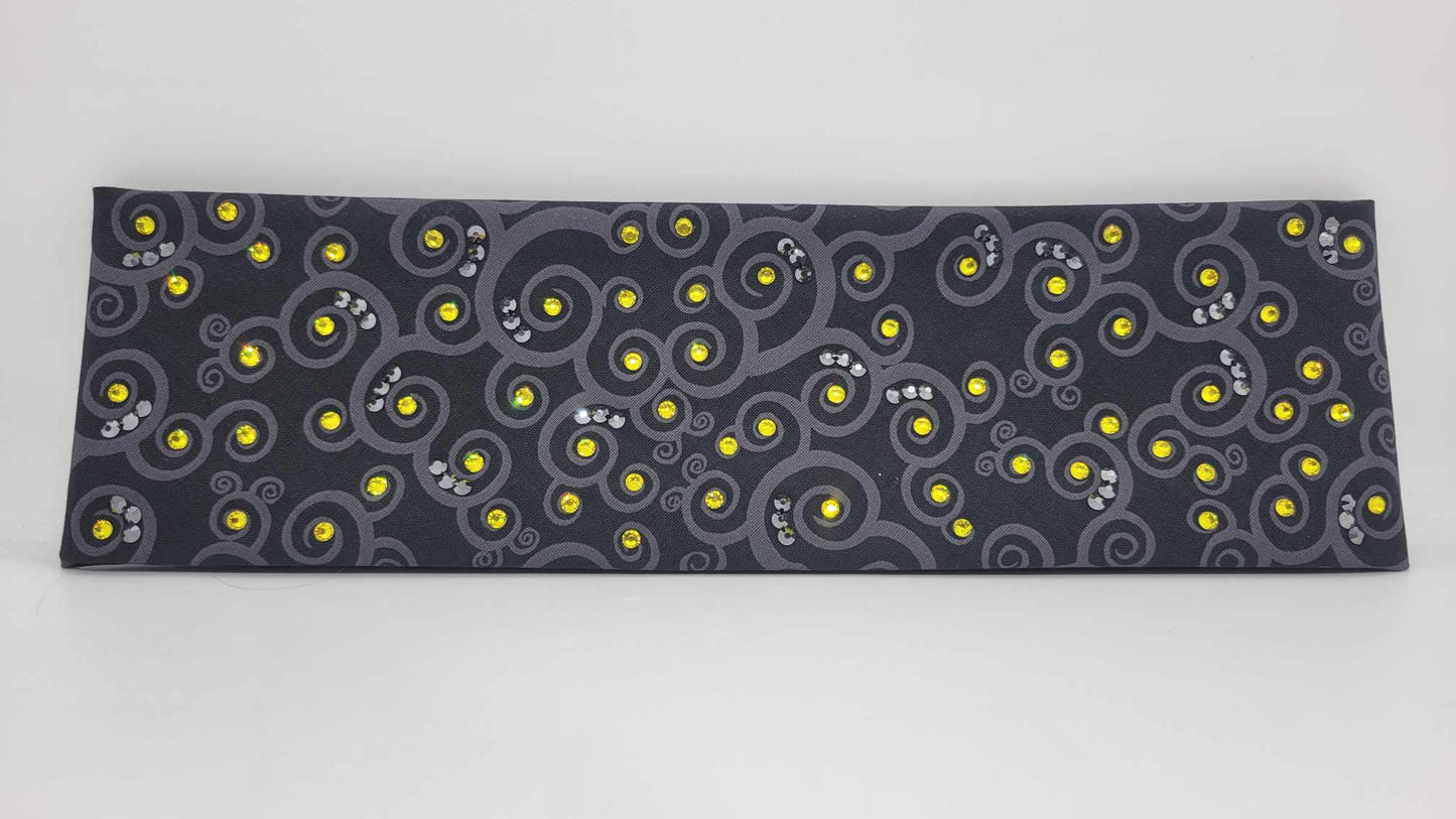Black Scrolls Bandana with Yellow and Black Austrian Crystals (Sku6241)