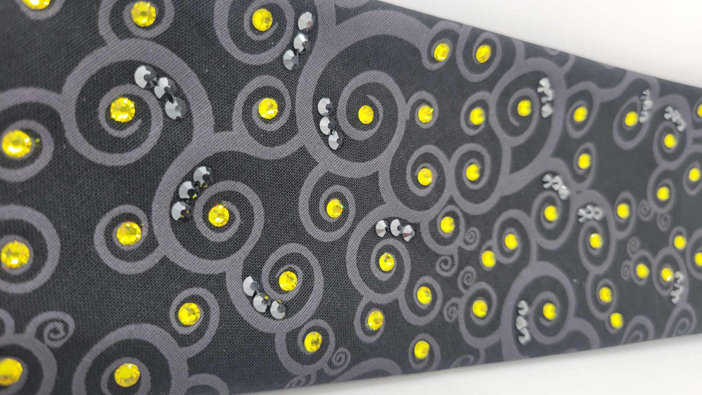 Black Scrolls Bandana with Yellow and Black Austrian Crystals (Sku6241)