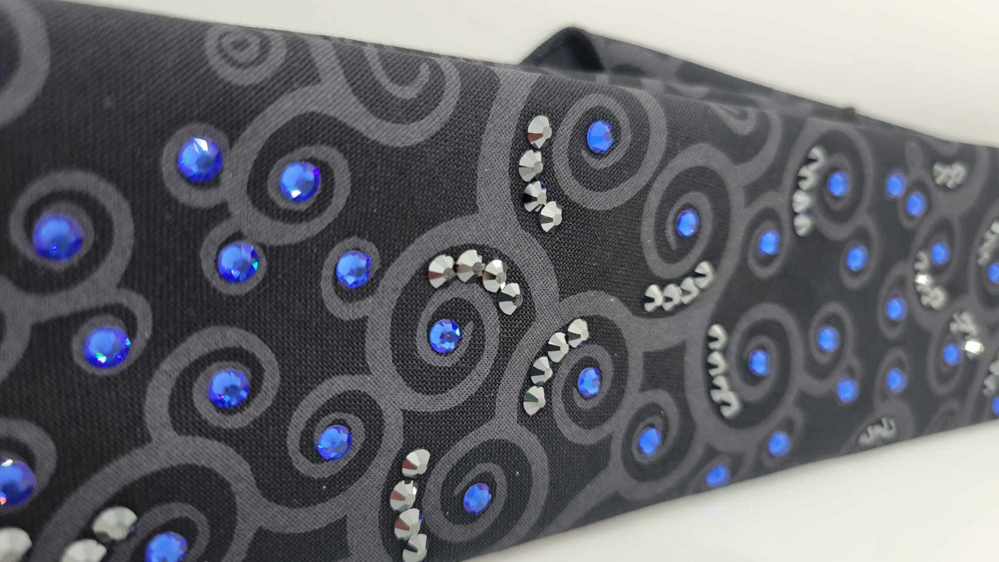 Narrow Black Scroll Bandana with Blue and Black Austrian Crystals (sku6243)
