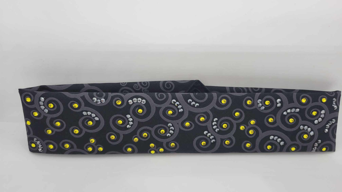 Narrow Black Scroll Bandana with Yellow and Black Austrian Crystals (sku6244)