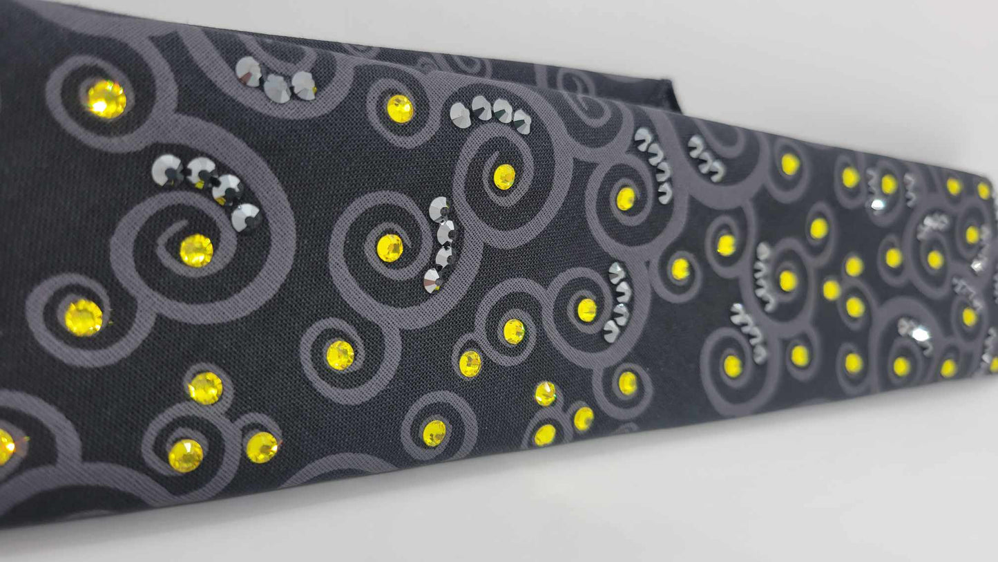 Narrow Black Scroll Bandana with Yellow and Black Austrian Crystals (sku6244)