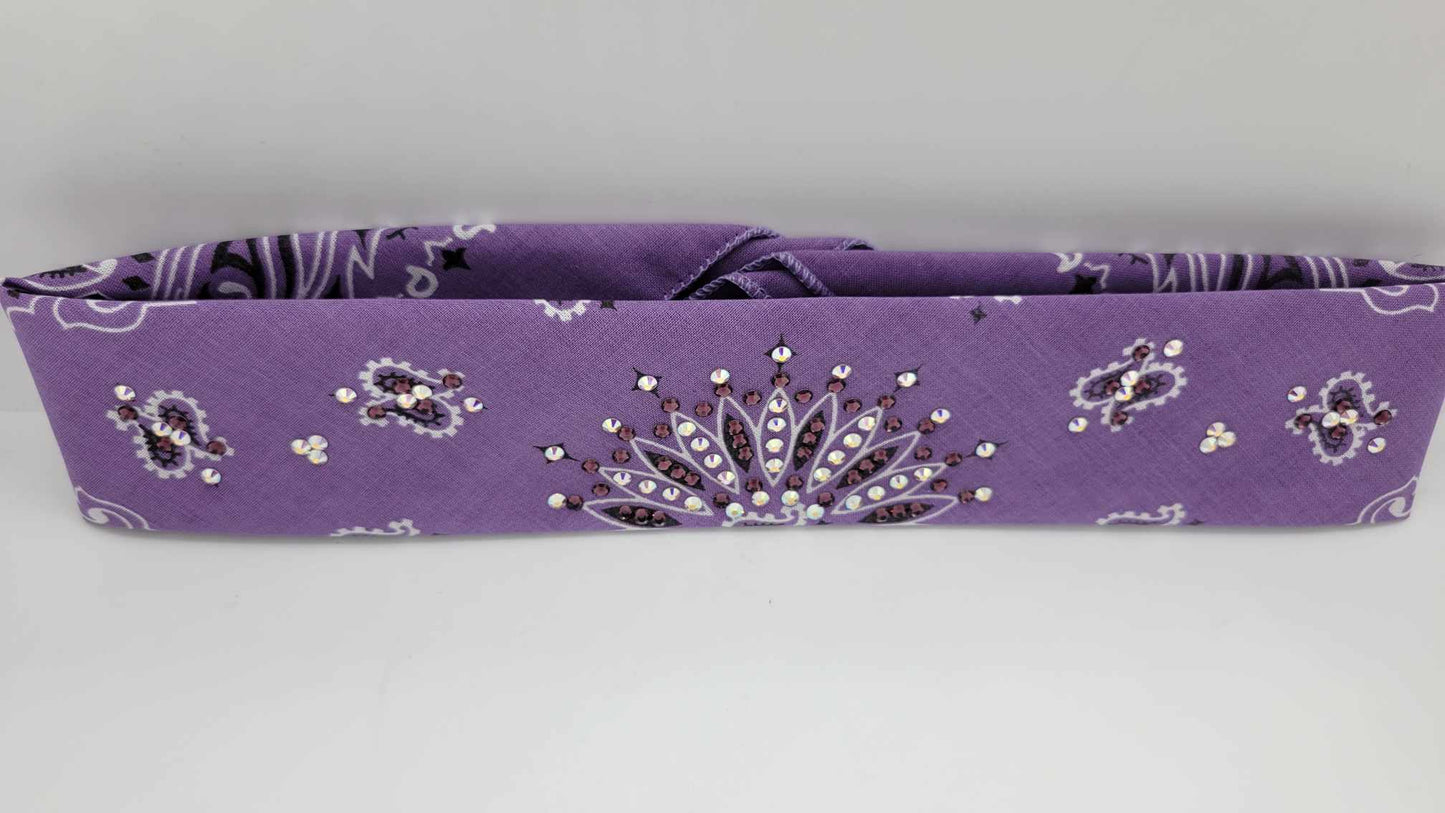 Narrow Lavender Paisley Bandana with Amethyst and Aurora Borealis Austrian Crystals (sku6247)