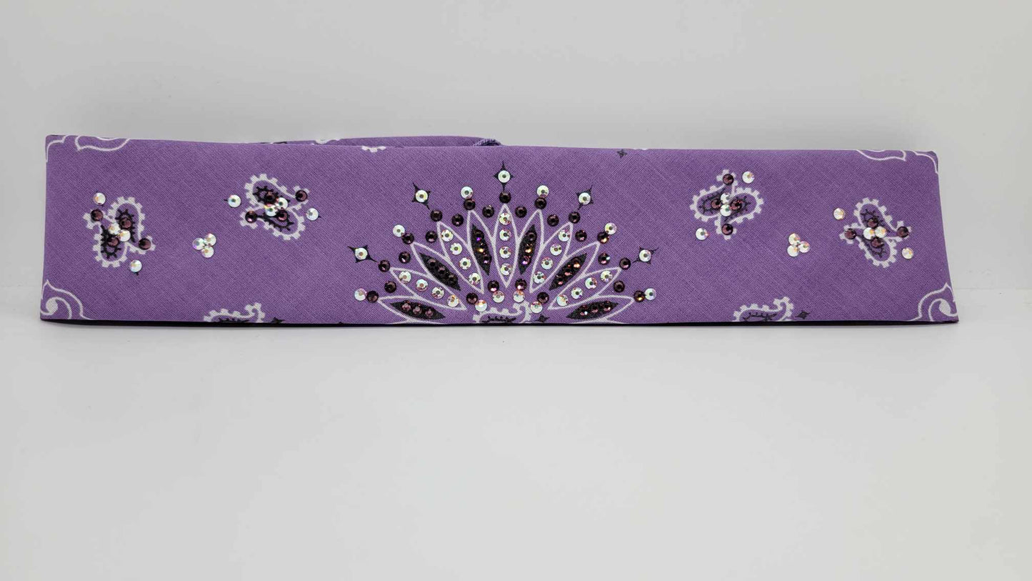 Narrow Lavender Paisley Bandana with Amethyst and Aurora Borealis Austrian Crystals (sku6247)