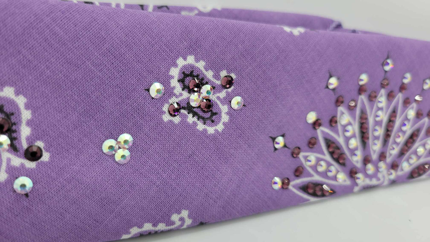 Narrow Lavender Paisley Bandana with Amethyst and Aurora Borealis Austrian Crystals (sku6247)