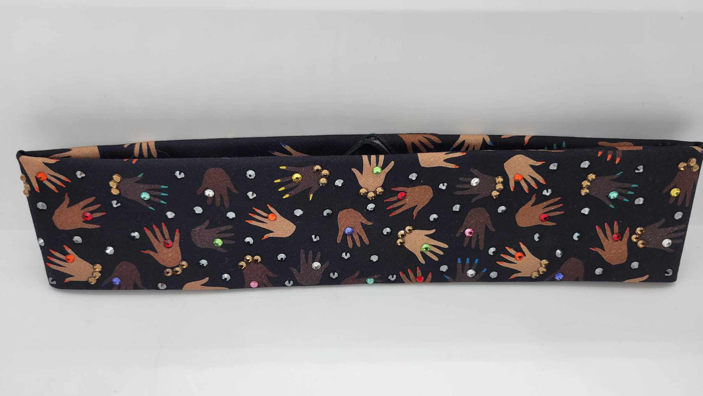 Narrow Pretty Hands Bandana with Multiple Colors of Austrian Crystals (sku6248)
