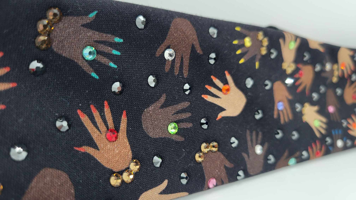 Narrow Pretty Hands Bandana with Multiple Colors of Austrian Crystals (sku6248)