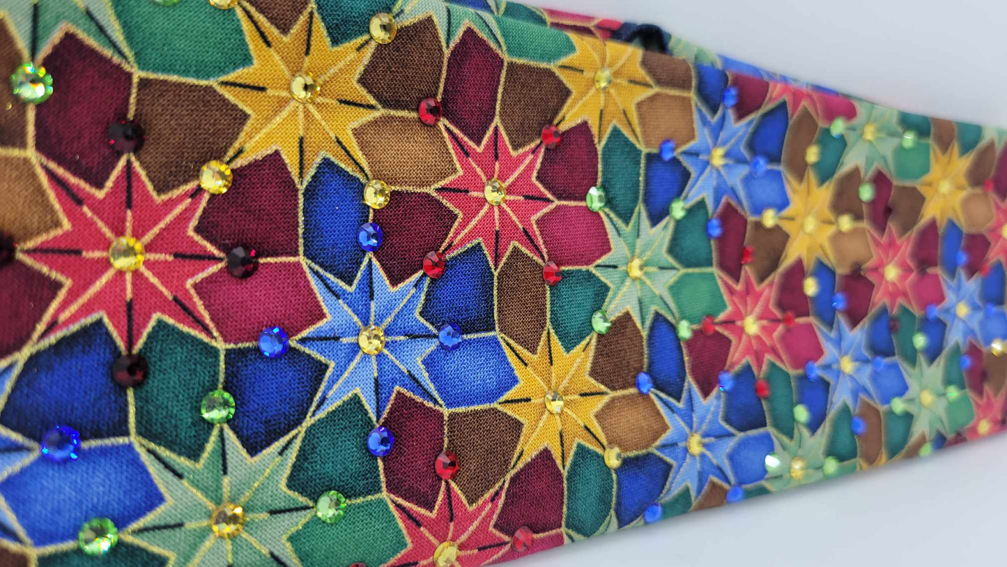 Colorful Mosaic Bandana with Multiple Colors of Austrian Crystals (Sku6249)