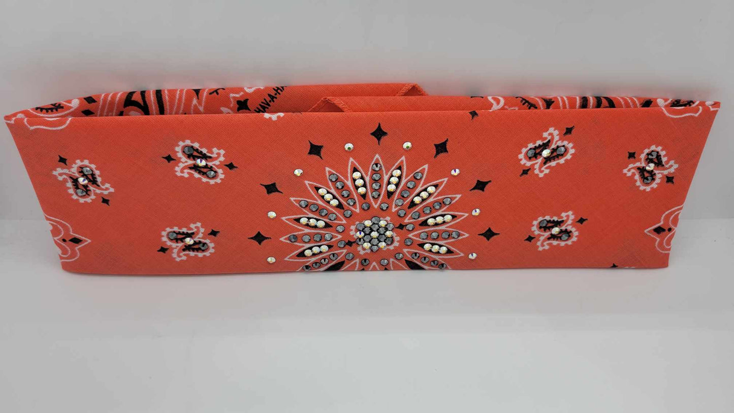 Salmon Paisley Bandana with Black and Aurora Borealis Austrian Crystals (Sku6258)