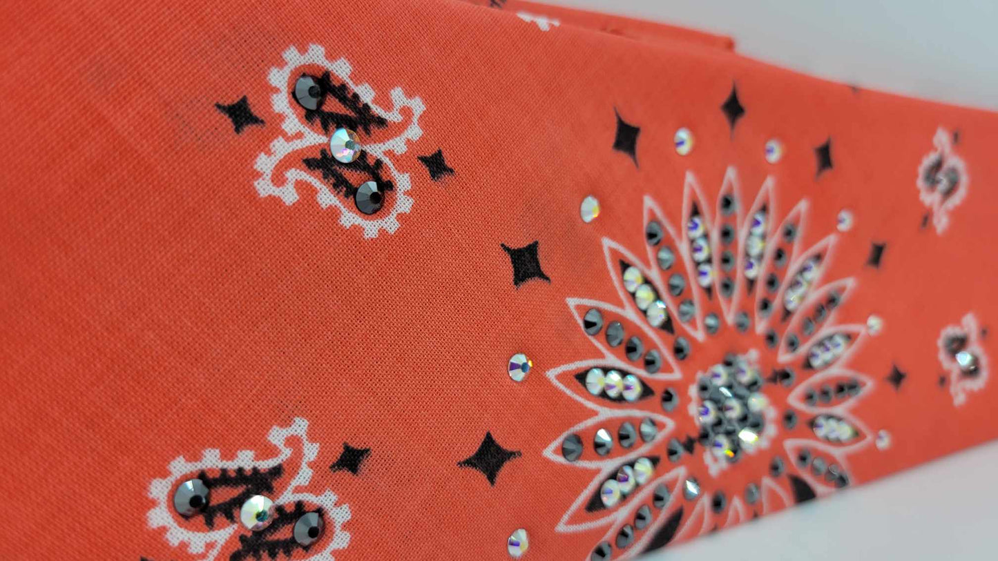 Salmon Paisley Bandana with Black and Aurora Borealis Austrian Crystals (Sku6258)
