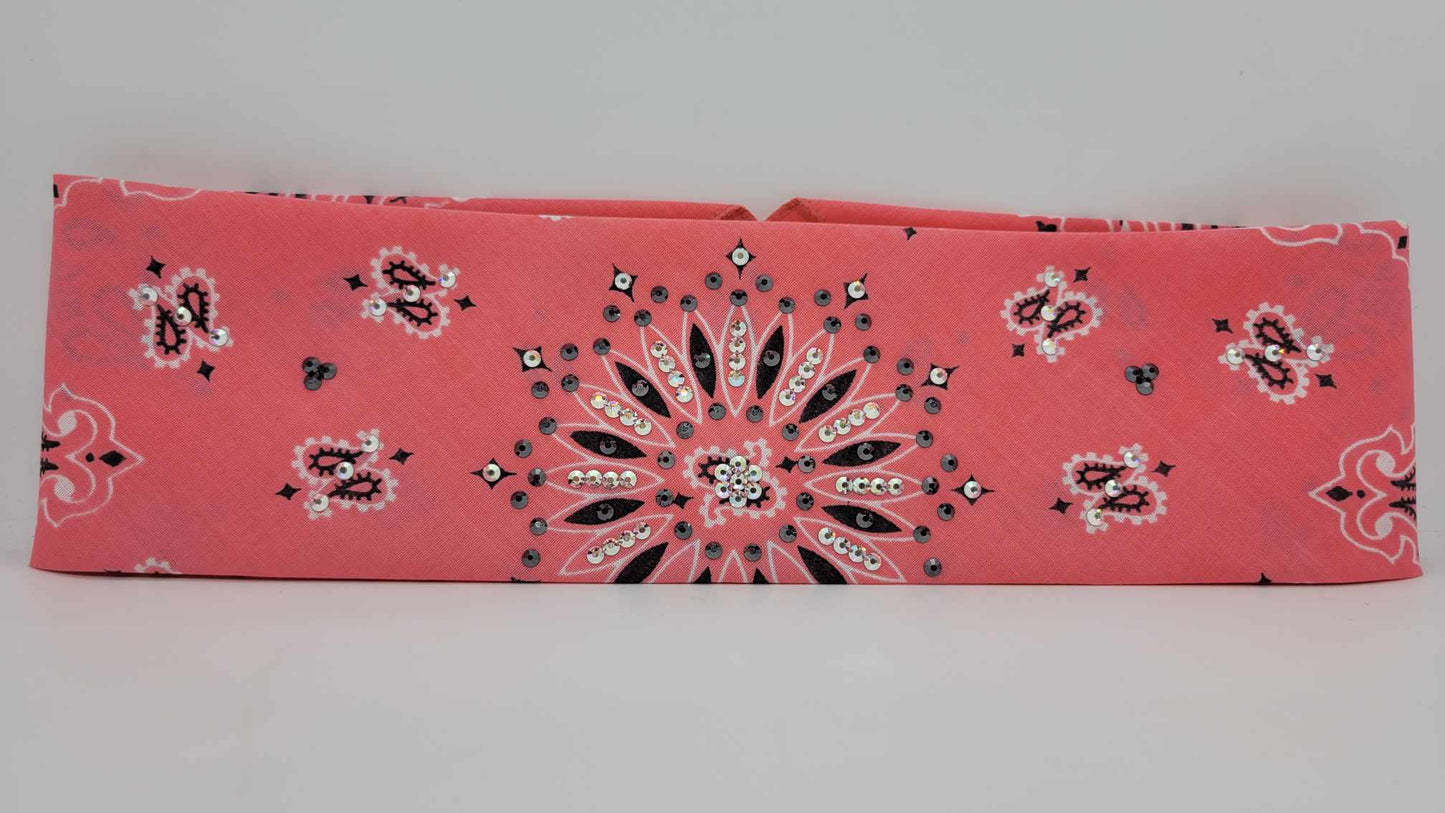 Strawberry Paisley Bandana with Black and Aurora Borealis Austrian Crystals (Sku6268)