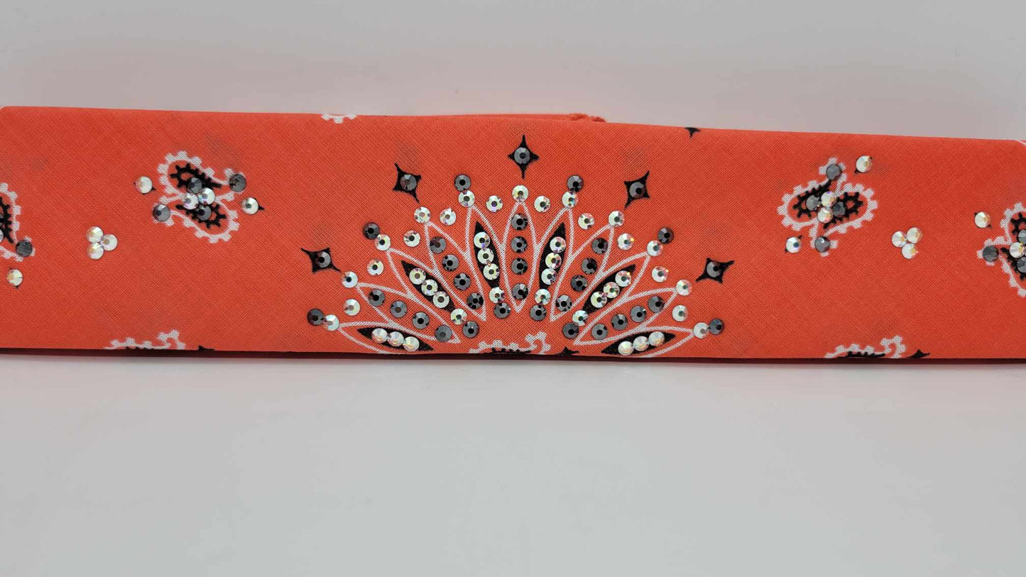 Narrow Salmon Paisley Bandana with Aurora Borealis and Black Austrian Crystals (sku6265)