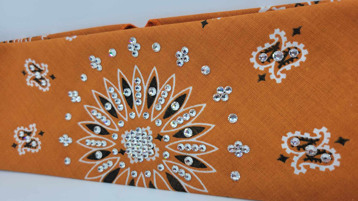 Burnt Orange Paisley Bandana with Diamond Clear Austrian Crystals (Sku6267)