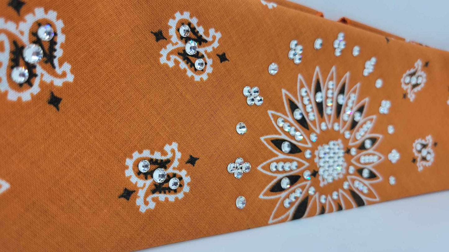 Burnt Orange Paisley Bandana with Diamond Clear Austrian Crystals (Sku6267)