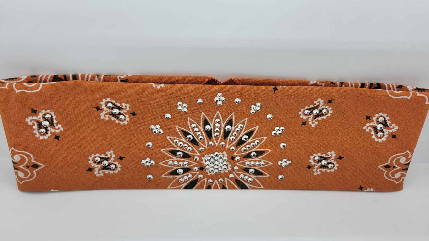 Burnt Orange Paisley Bandana with Diamond Clear Austrian Crystals (Sku6267)