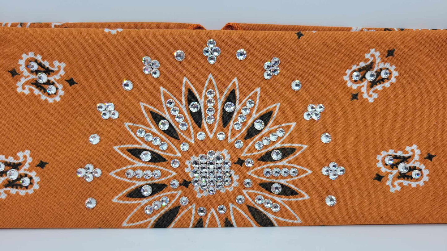 Burnt Orange Paisley Bandana with Diamond Clear Austrian Crystals (Sku6267)