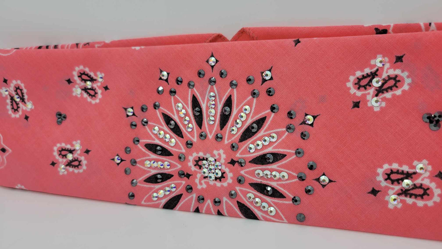 Strawberry Paisley Bandana with Black and Aurora Borealis Austrian Crystals (Sku6268)