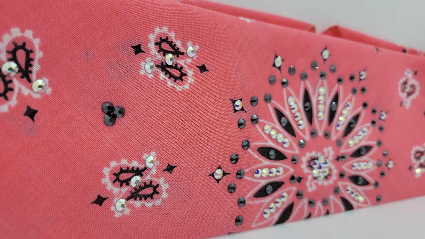 Strawberry Paisley Bandana with Black and Aurora Borealis Austrian Crystals (Sku6268)