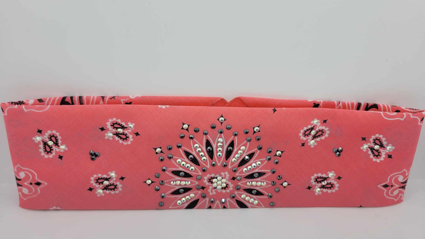 Strawberry Paisley Bandana with Black and Aurora Borealis Austrian Crystals (Sku6268)