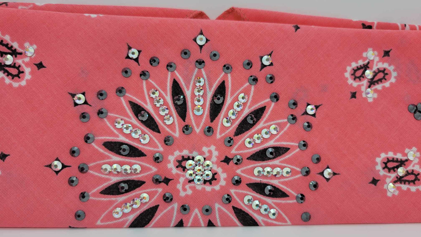 Strawberry Paisley Bandana with Black and Aurora Borealis Austrian Crystals (Sku6268)