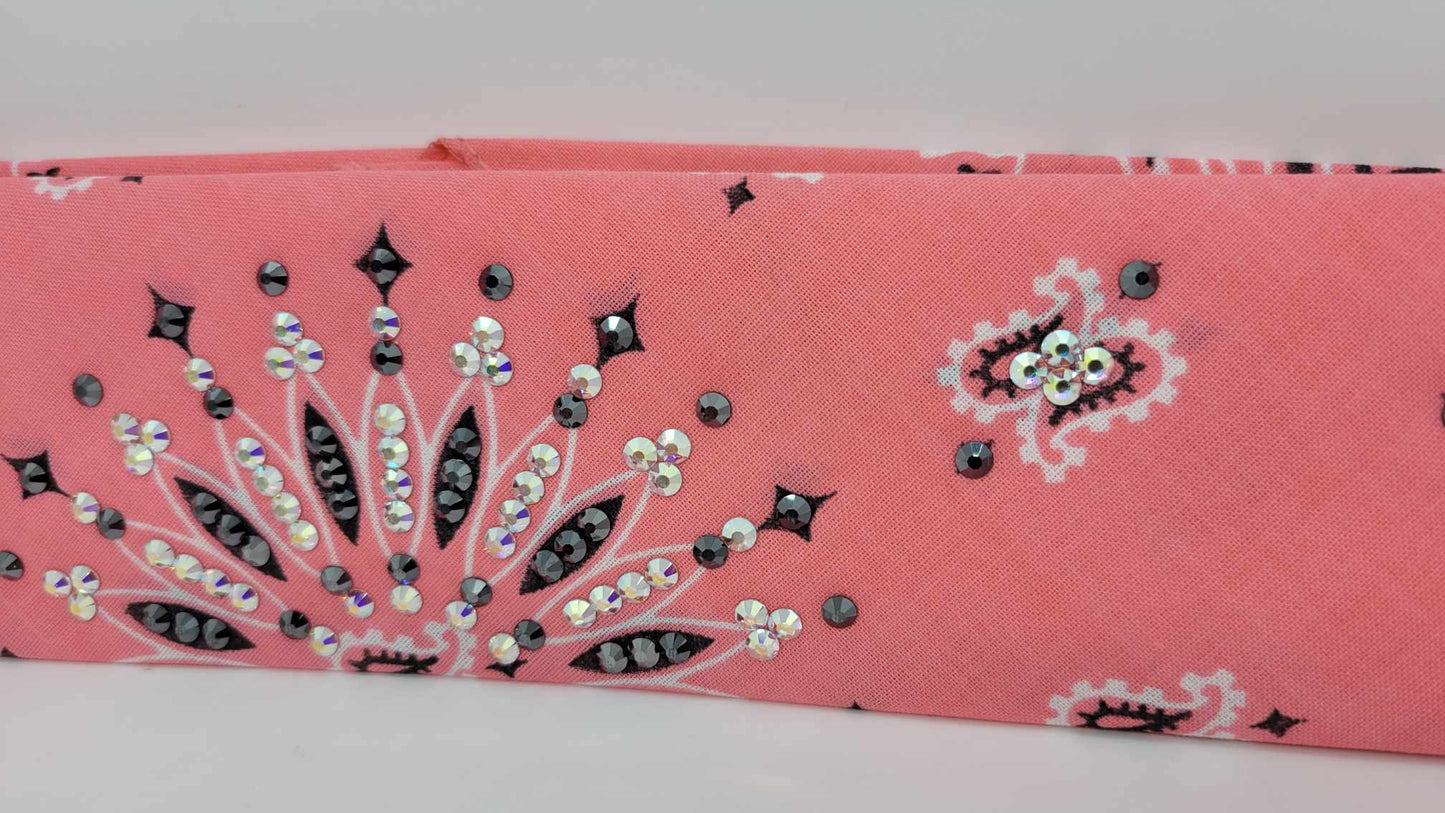 Narrow Strawberry Paisley Bandana with Aurora Borealis and Black Austrian Crystals (sku6269)