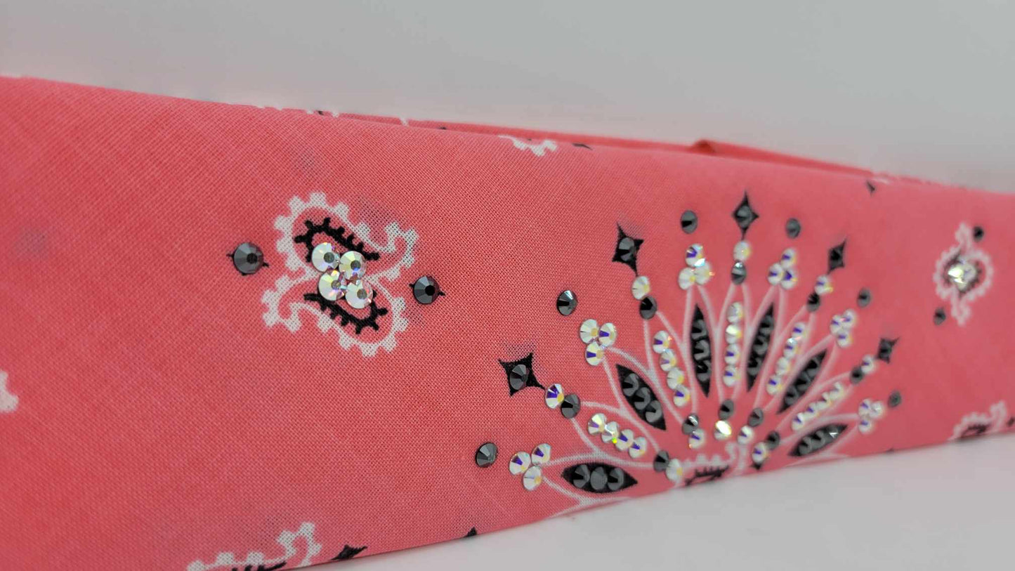 Narrow Strawberry Paisley Bandana with Aurora Borealis and Black Austrian Crystals (sku6269)