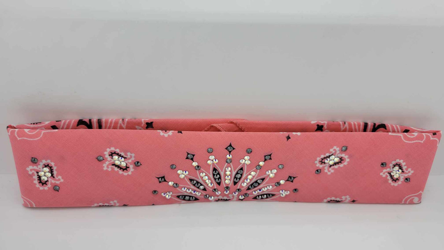 Narrow Strawberry Paisley Bandana with Aurora Borealis and Black Austrian Crystals (sku6269)