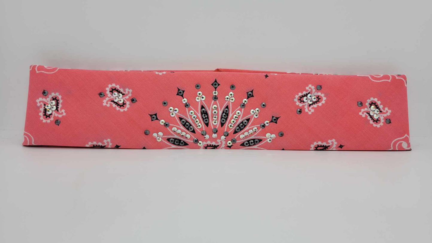 Narrow Strawberry Paisley Bandana with Aurora Borealis and Black Austrian Crystals (sku6269)