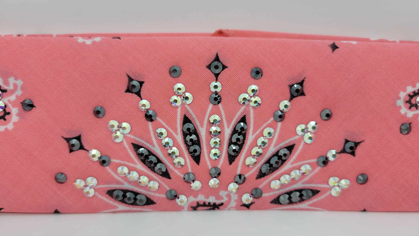 Narrow Strawberry Paisley Bandana with Aurora Borealis and Black Austrian Crystals (sku6269)