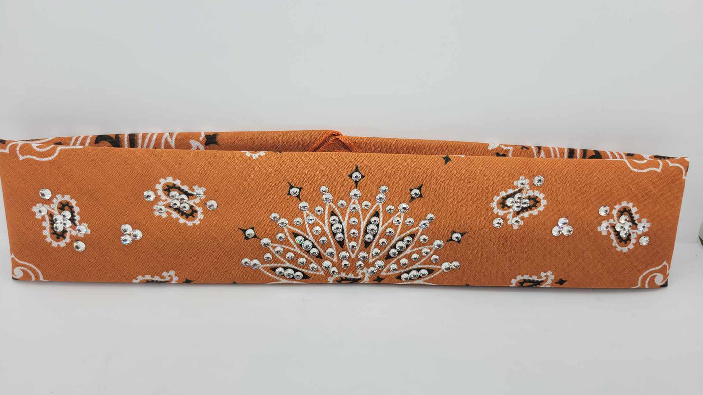 Narrow Bunt Orange Paisley Bandana with Diamond Clear Austrian Crystals (sku6272)