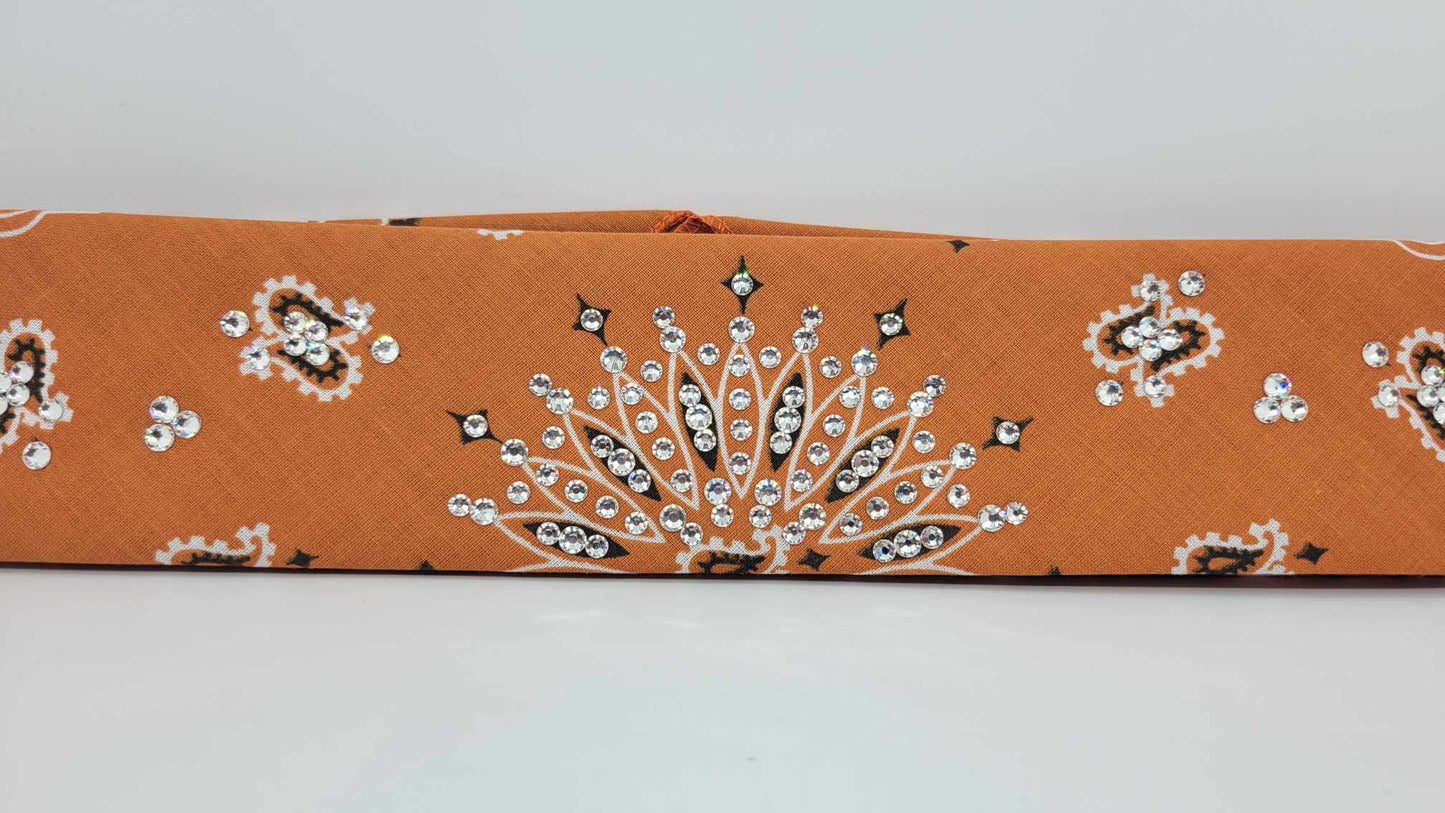 Narrow Bunt Orange Paisley Bandana with Diamond Clear Austrian Crystals (sku6272)