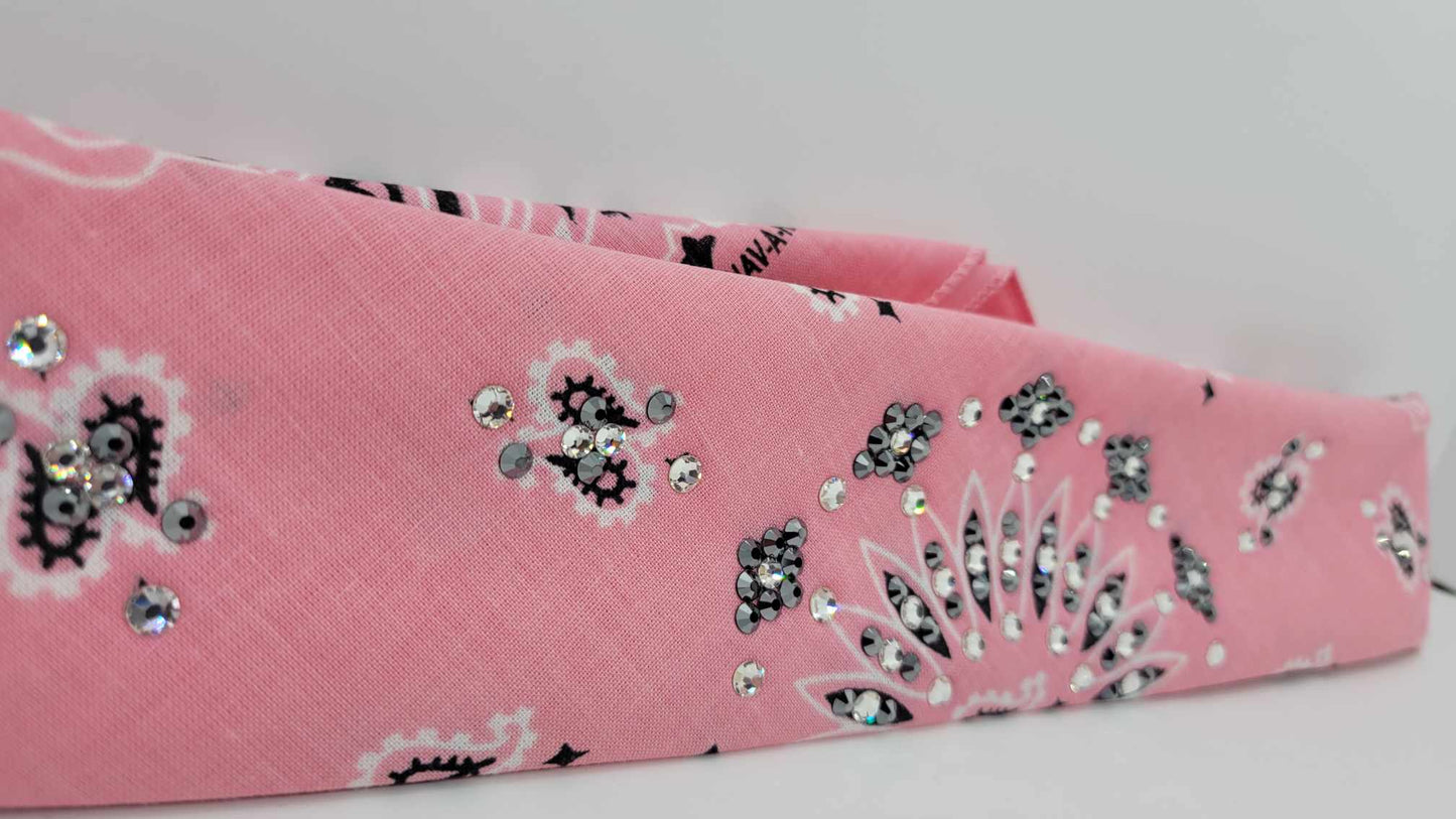 Narrow Light Pink Paisley with Black and Diamond Clear Austrian Crystals (sku6279)