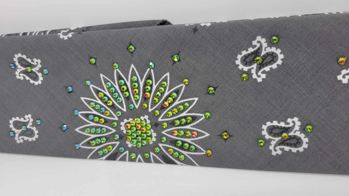 Charcoal Paisley Bandana with Vitrail Austrian Crystals (Sku6284)