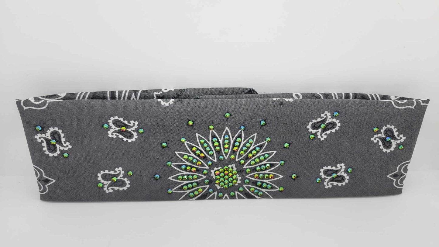 Charcoal Paisley Bandana with Vitrail Austrian Crystals (Sku6284)