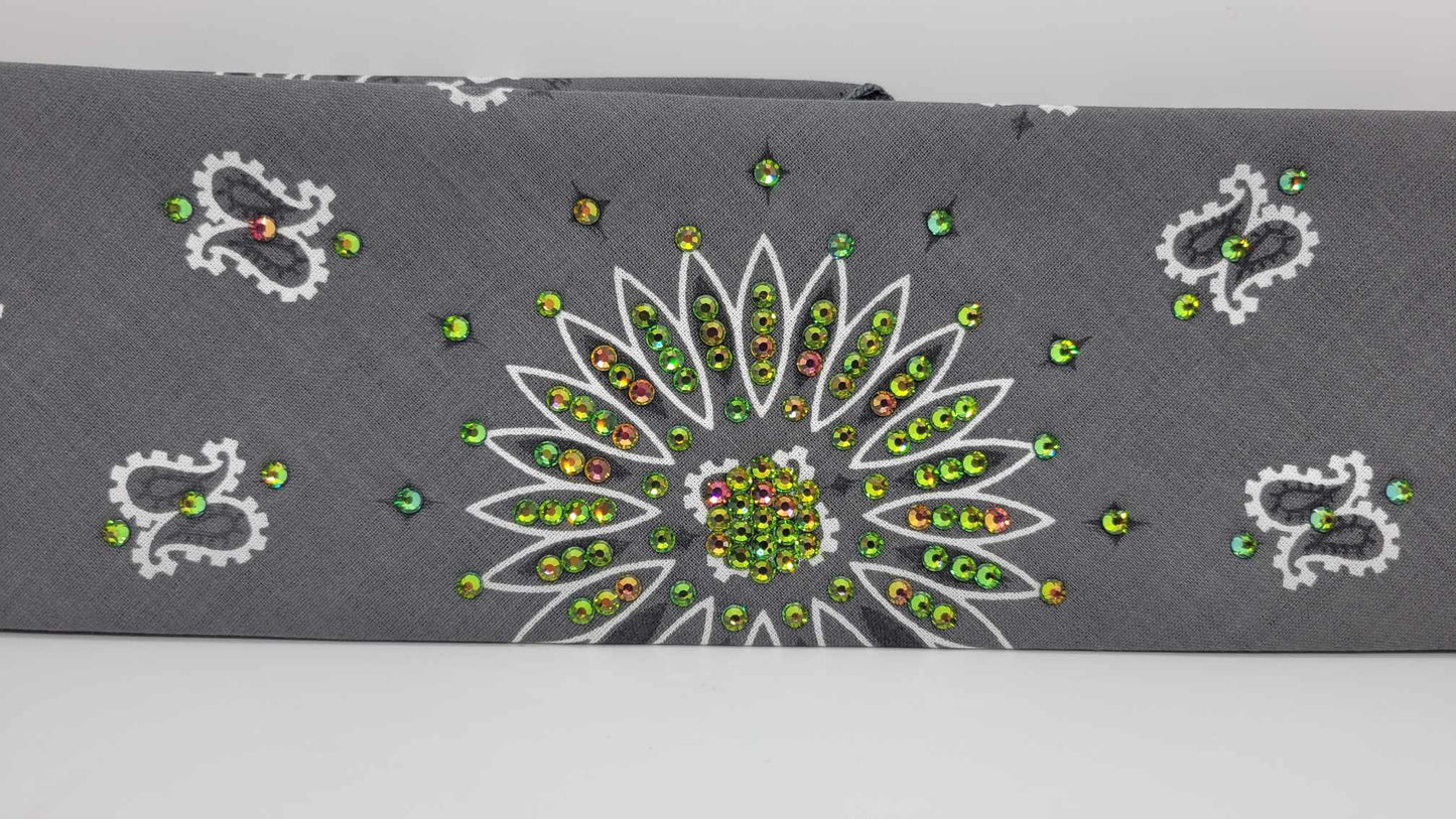 Charcoal Paisley Bandana with Vitrail Austrian Crystals (Sku6284)