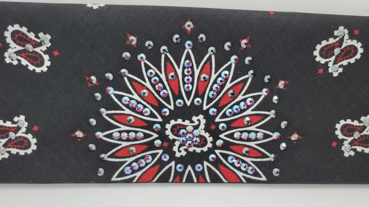 Black and Red Paisley Bandana with Black and Red Shimmer Austrian Crystals (Sku6289)