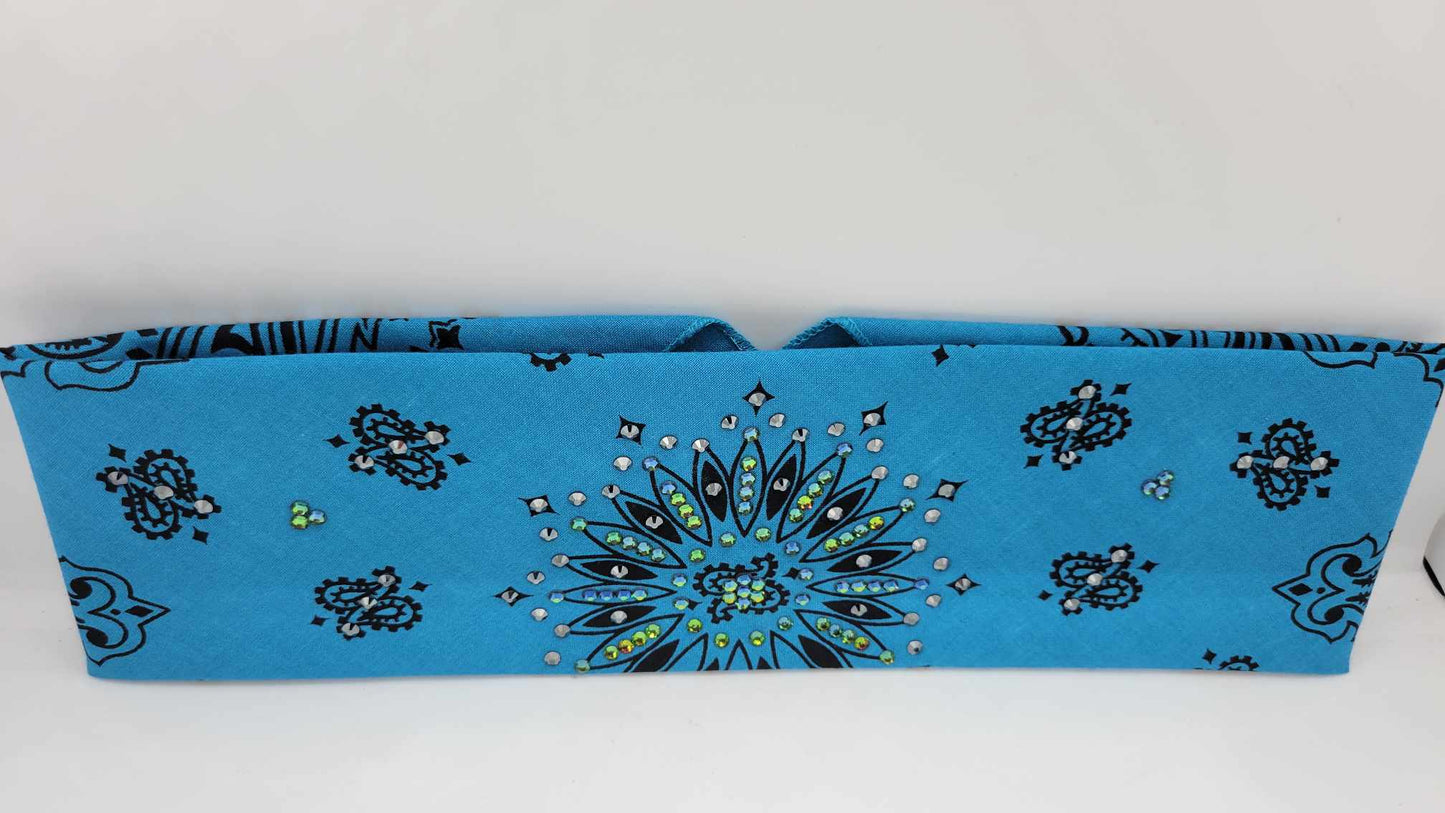 Electric Blue Paisley Bandana with Black and Vitrail Austrian Crystals (Sku6290)
