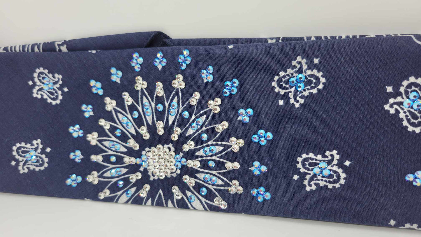 EXTRA BLING - Navy Blue Paisley with Blue Shimmer and Diamond Clear Austrian Crystals (Sku6295)
