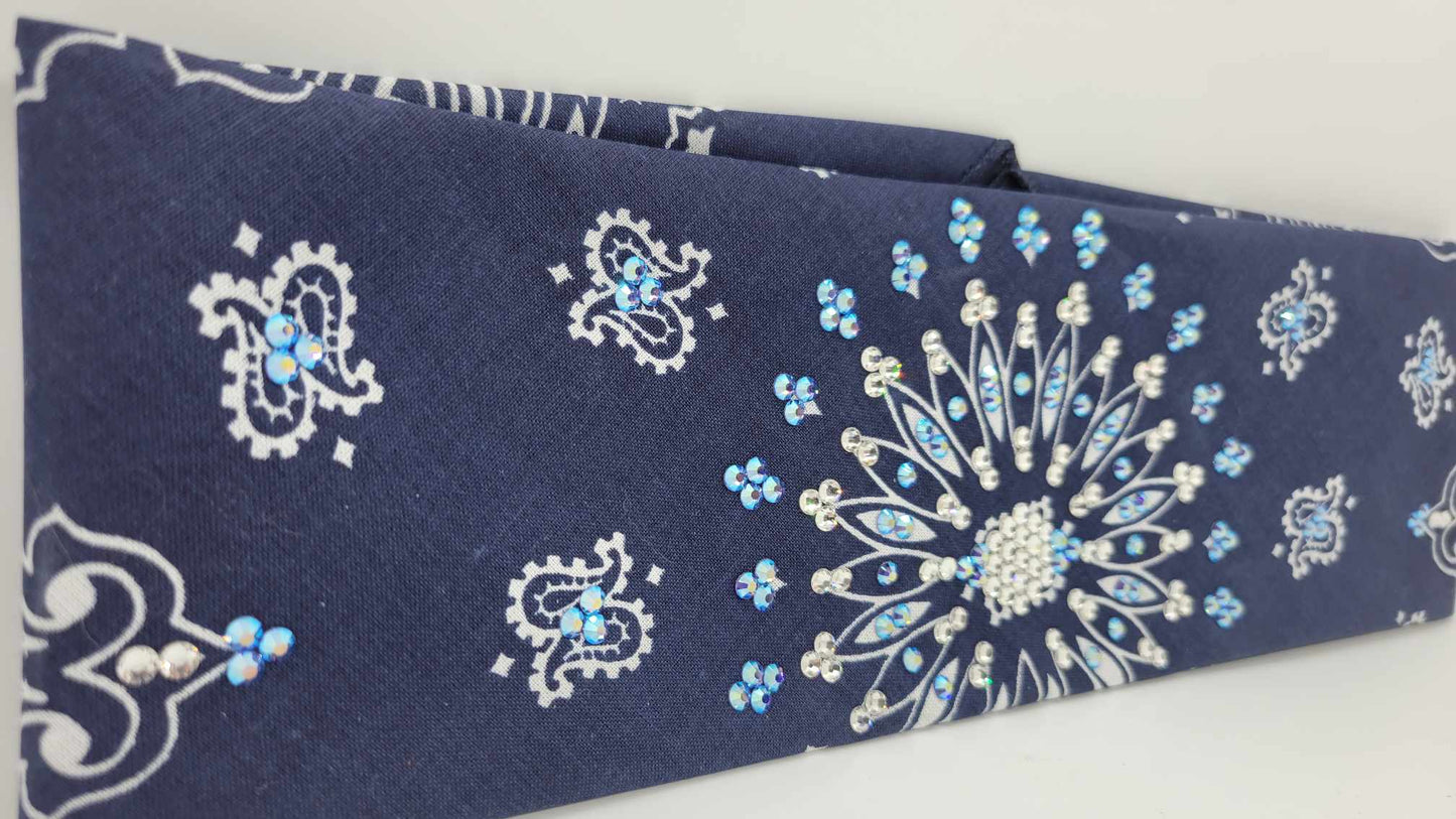 EXTRA BLING - Navy Blue Paisley with Blue Shimmer and Diamond Clear Austrian Crystals (Sku6295)