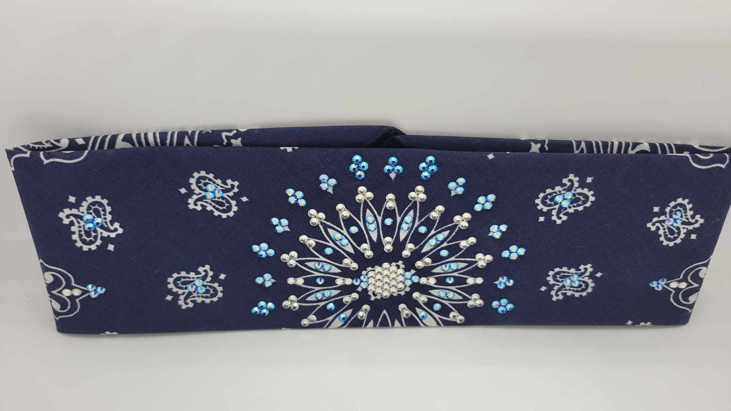 EXTRA BLING - Navy Blue Paisley with Blue Shimmer and Diamond Clear Austrian Crystals (Sku6295)